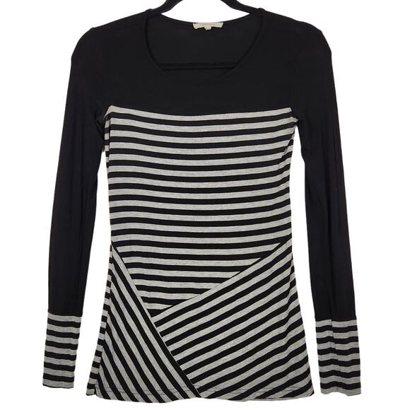 🌼41 Hawthorn Womens Top Size XS Long Sleeve Crew Neck Stripes Black Gray🌼 - Picture 5 of 11